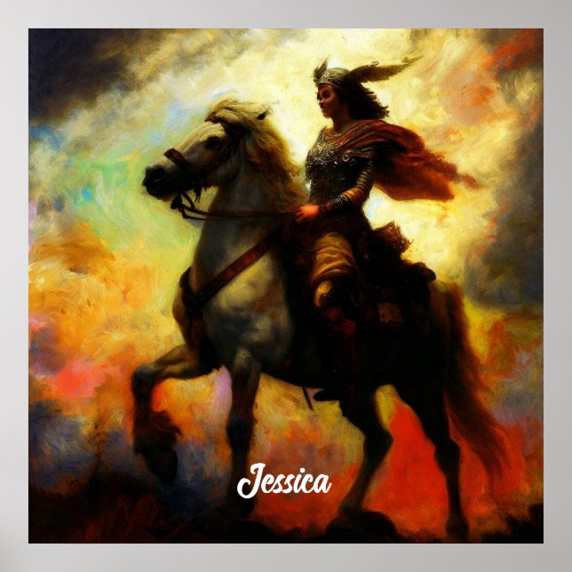 Vacker Valkyrie på Horseback Poster (Framsidan)