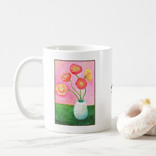 Vacker vallmomartistik med personligt namn och blo kaffemugg