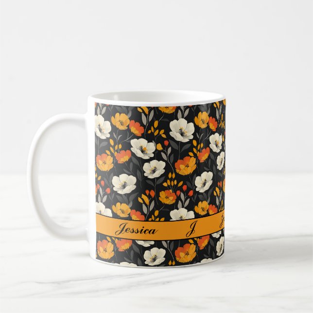 Vacker vårfärgad snygg vildblomma-manus kaffemugg (Vänster)