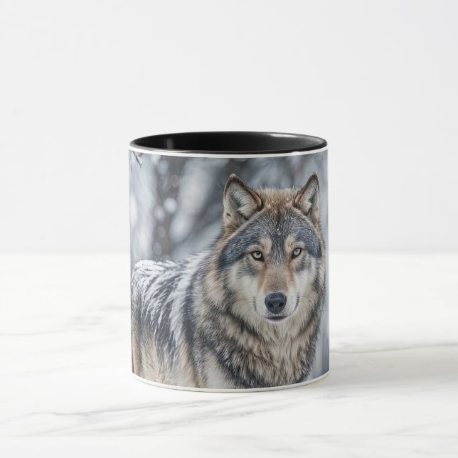 Vacker varg i snö vilda djur mugg (Center)