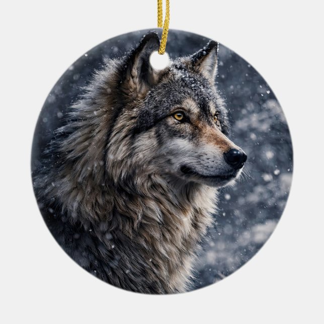 Vacker varg i snö Vinter Solstånd  Julgransprydnad Keramik (Framsidan)