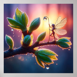Vacker vårnatur med miniatyr pixie-konst poster