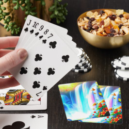 Vacker vattenfall med varelser som spelar kort casinokort