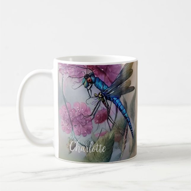 Vacker vattenfärg Dragonfly, kaffe Mugg (Vänster)