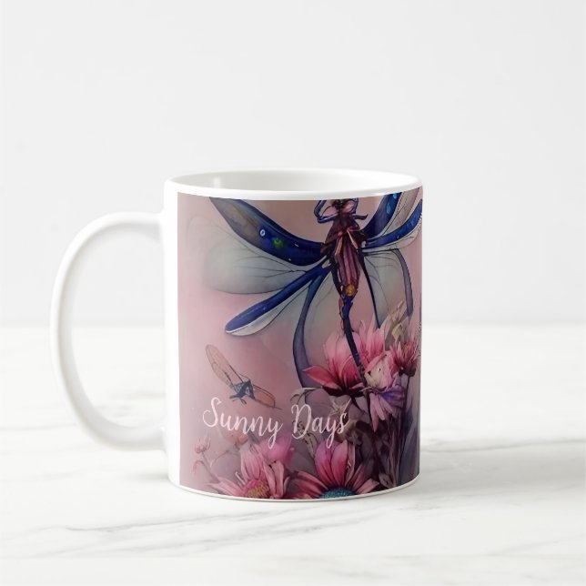 Vacker vattenfärg Dragonfly, kaffe Mugg (Vänster)