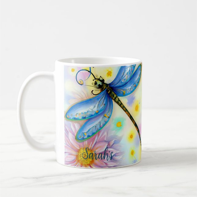 Vacker vattenfärg Dragonfly, kaffe Mugg (Vänster)