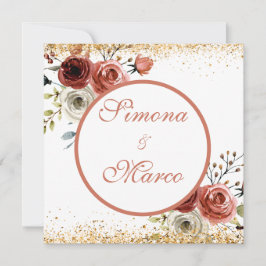 Vacker vattenfärg Pinkish Guld Square Bröllop Inbjudningar