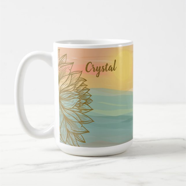 Vacker vattenfärg Solnedgång över Flödad Vatten Kaffemugg (Vänster)