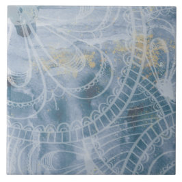 Vacker vattenfärgblått grått och konstnärligt bläc kakelplatta