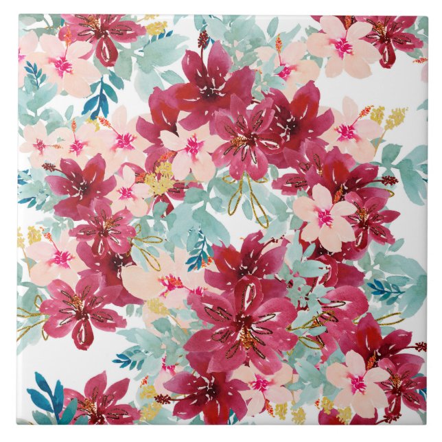 Vacker vattenfärgsblomma Keramiska plattor Kakelplatta (Framsidan)