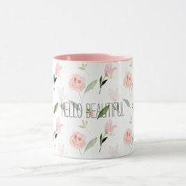 Vacker vattenfärgsBlommigt Rosa Mugg
