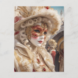 Vacker Venedig Carnival Mask Red White Vykort