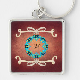 Vacker Victorian Bow Tie med Monogram Fyrkantig Silverfärgad Nyckelring