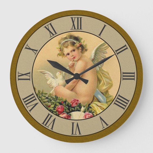 Vacker Victorian Cherub Angel Dove Stor Klocka (Framsida)