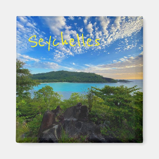 Vacker View Scenia Tropical Seychelles Island Magnet (Framsidan)