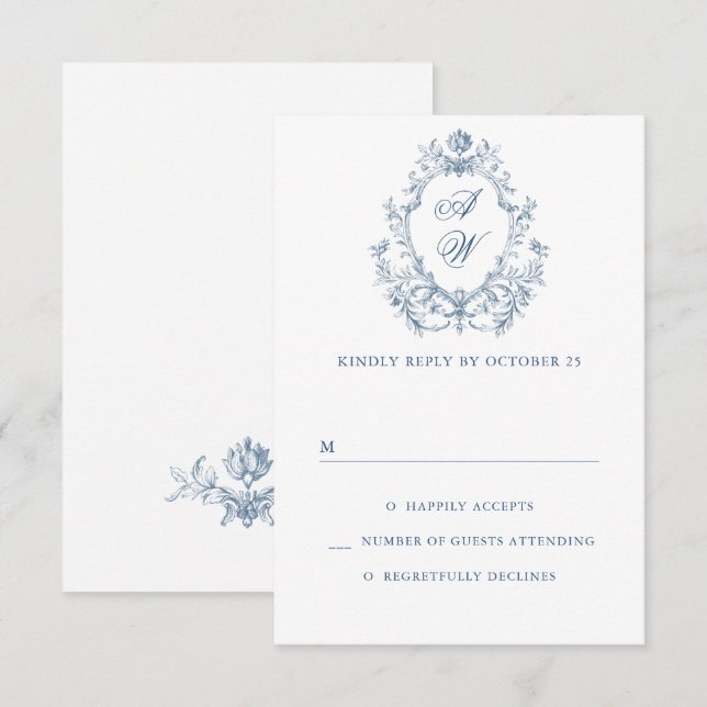 Vacker Viktoriansk Bröllop i Dammt blå Färg OSA Kort (Fram/baksida)