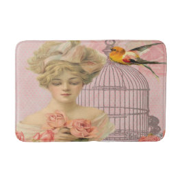 Vacker viktoriansk kvinna rosa rosor fågel badrumsmatta
