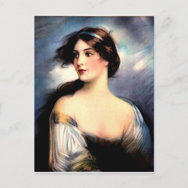 vacker viktoriansk kvinna som blåsts av vind vykort (Framsida)