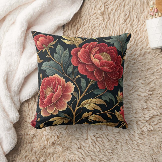 Vacker Viktoriansk Peony Botanisk Mönster Kudde (Filt)