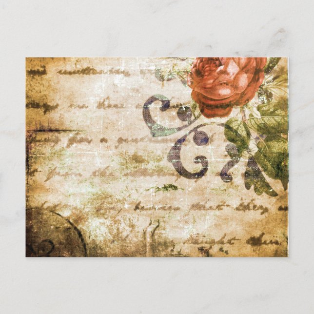 Vacker viktoriansk sepia ros pergament vykort (Framsida)
