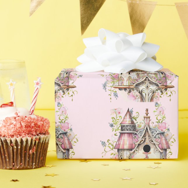 Vacker viktoriansk vattenfärg fågelhus i stil presentpapper (Födelsedagsfest)