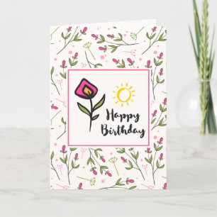 Vacker vilda blommor och sol illustration födelsed kort