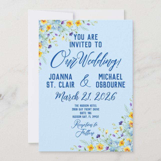 Vacker vildblomma Blå blomsterprakt Inbjudningar (Framsida)