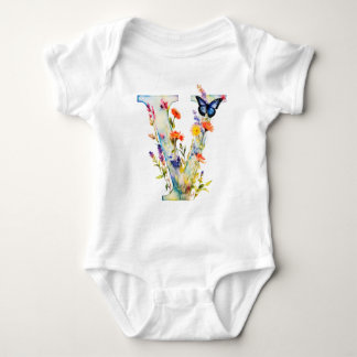 Vacker Vildblomma Fjäril Monogram T Shirt