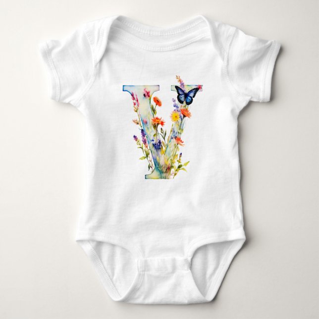 Vacker Vildblomma Fjäril Monogram T Shirt (Framsida)