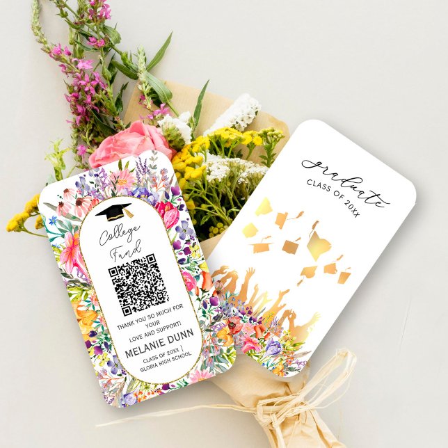 Vacker vildblomma högskolefond examen visitkort (Pretty Wildflower College fund graduation enclosure card, #zazzlemade #graduateqrcode #bloomspring )