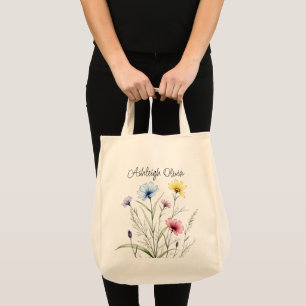 Vacker vildblomma pennritning stil matvaror tygkasse