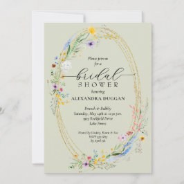 Vacker vildblomsterkrans Salvia Grön Bröllopsfest Inbjudningar