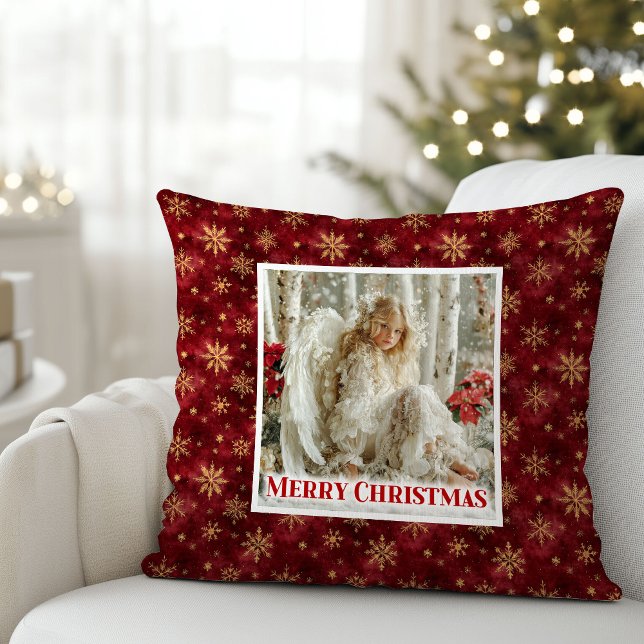 Vacker Vintage Ängel Röd Guld Festive Jul  Kudde (Lovely Vintage Angel Red Gold Festive Christmas Pillow

)
