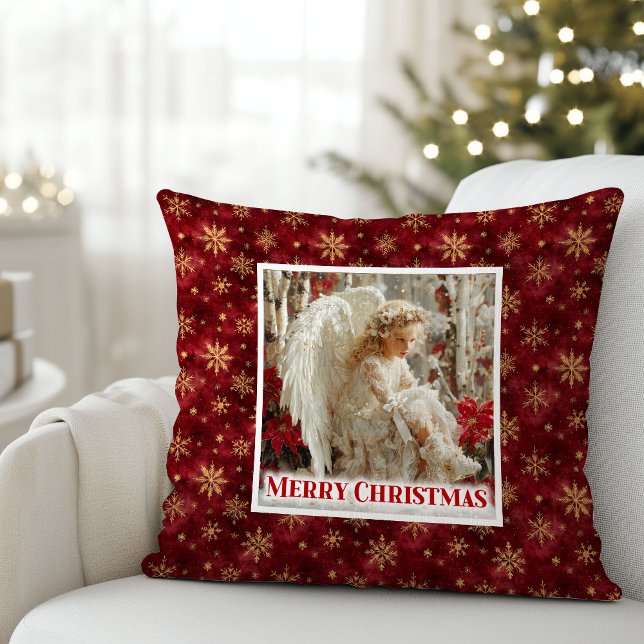 Vacker Vintage Ängel Röd Guld Festive Jul  Kudde (Lovely Vintage Angel Red Gold Festive Christmas Pillow

)