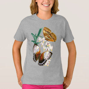 Vacker Vintage Blommig Fjäril Illustration T Shirt