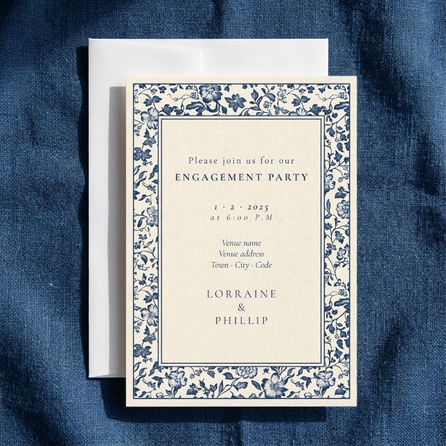 Vacker vintage blomsterförlovningsfest inbjudningar (Beautiful vintage style floral engagement party invitation.)