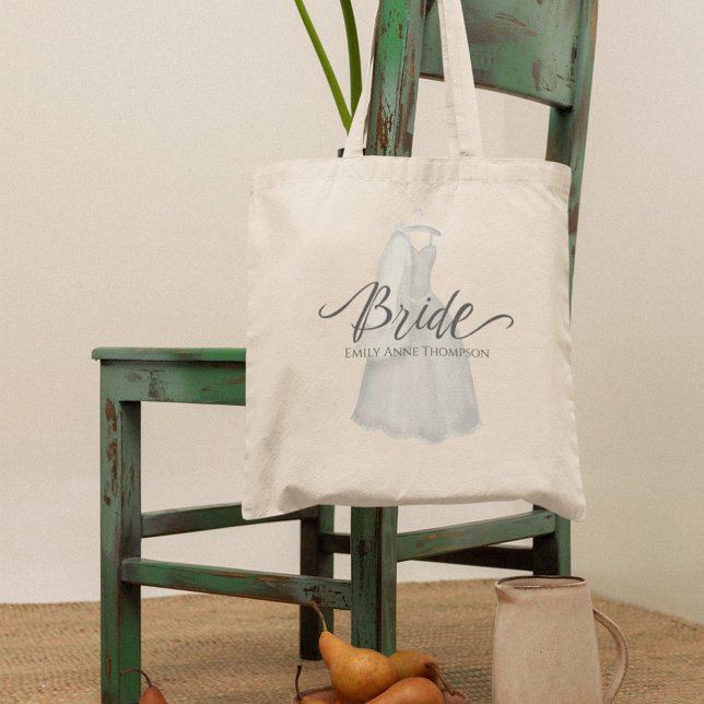 Vacker Vintage Brud Personlig Bröllopsgåva Tygkasse (Pretty vintage bride personalized tote bag design with elegant script for bridal shower or wedding g)