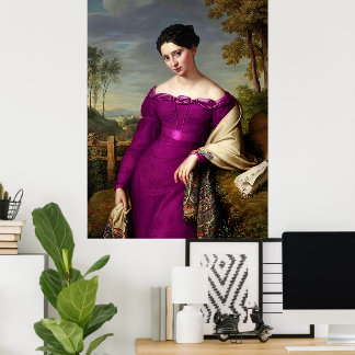 Vacker Vintage Dam i Fuchsia Rosa Poster