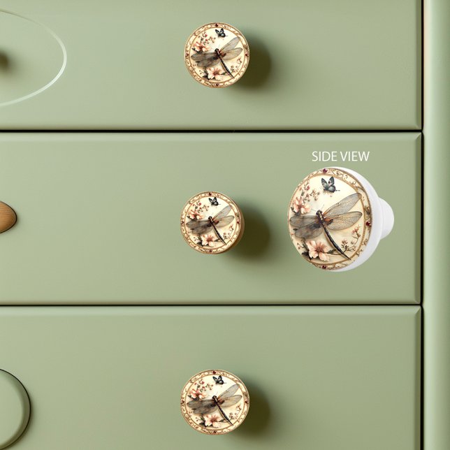 Vacker Vintage Dragonfly Rosa Flowers Butterfly Knopp (Skapare uppladdad)