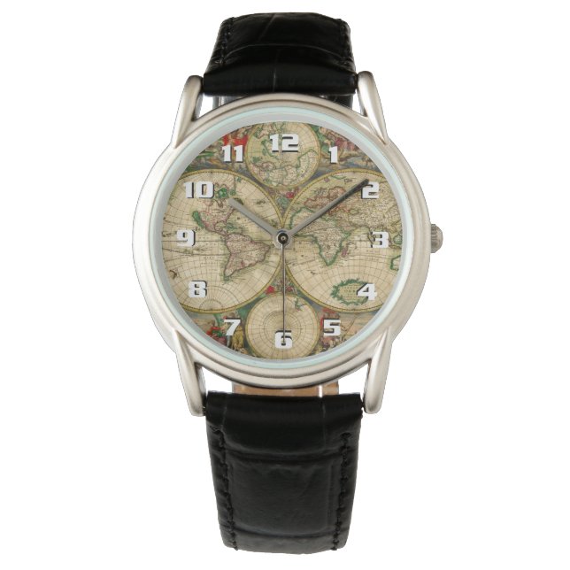 Vacker Vintage gammal världskarta Armbandsur (Framsida)