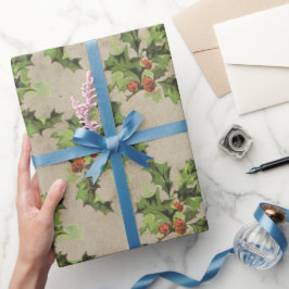 Vacker vintage Holly berry mönster,Julafton Presentpapper