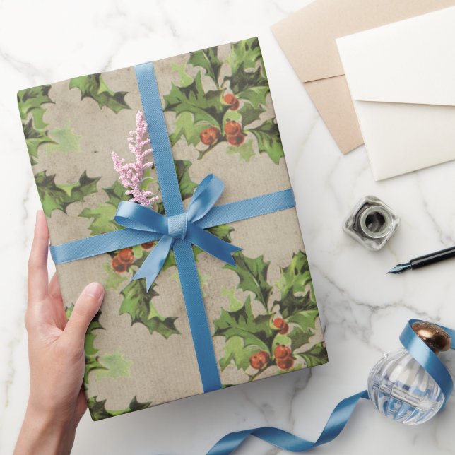 Vacker vintage Holly berry mönster,Julafton Presentpapper (Gåvor)