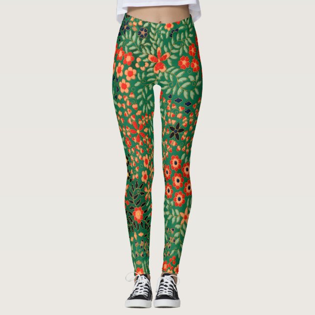 vacker vintage japansk blommönster leggings (Framsida)