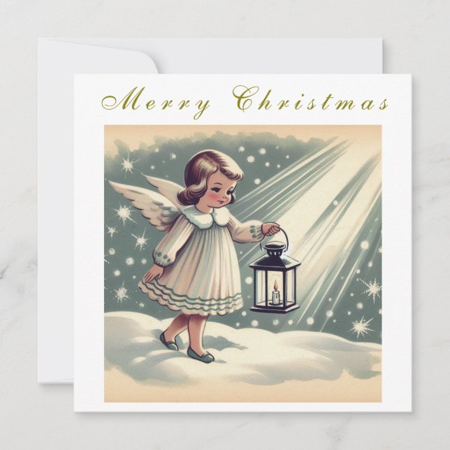 Vacker vintage julängel julkort (Framsida)