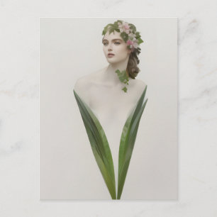 Vacker Vintage Kvinna Blomma vykort
