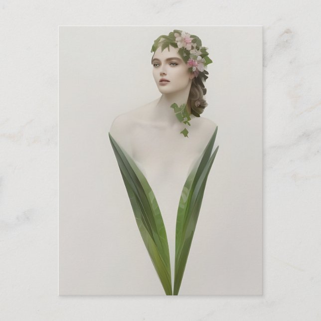 Vacker Vintage Kvinna Blomma vykort (Framsida)