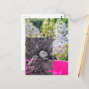 Vacker Vintage Kvinna i Blommor Collage Vykort