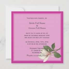 vacker vintage magnolia blomma rosa vårbröllop inbjudningar