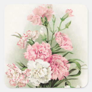 Vacker vintage nejlikor blommig dekal fyrkantigt klistermärke