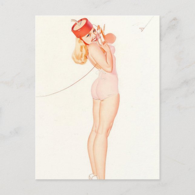 Vacker vintage pinuppflicka konst vykort (Framsida)
